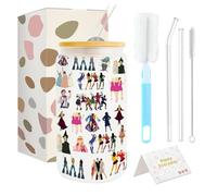 Joalpysm Iced Coffee Cup, Broadway Character Musical Glass Cups with Lids and Straws, Ice Coffee Cup with Color Box and Card for Children, Partners, Parents, Friends, Fans, Theater Enthusiasts.