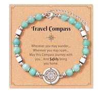 Joalpysm Natural Stone Bracelet, Dainty Charm Bracelet, Good Luck Travel Gift with Compass Design, Lucky Charm for Positive Energy, Stylish Daily Accessory for Travelers