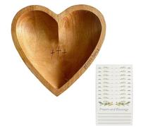 Joalpysm Prayer Bowl with Cards, Heart Prayer Bowl Wooden, Wooden Prayer Bowl Christian Gifts for Women, Prayer Dough Bowl Heart Shaped Decor Bowl, Religious Gift Christian Gift Congregation Gift