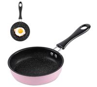 Joalpysm Small Frying Pan 12 cm Medical Stone Non-Stick Frying Pan with Heat-Resistant Handle Portable Camping Cooking Omelette Pans for Gas Stove Induction Hob Electric Furnace (Pink)