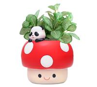 Joalpysm Smiley Face Mushroom Face Planter Pot, 3.5 Inch Fungi Fun Panda Plant Pot, Decorative Flower Pot, Indoor/Outdoor, Red, S Size