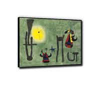 Joan Miro Framed Prints"The Bird Flies Off to Where Down Grows on the Gold-Rimmed Hills" Painting On Canvas Joan Miro Poster Modern Wall Art for Living Room 40x52cm Black Framed