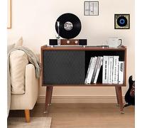 JoanKaren Record Player Stand with Power Outlet, Vinyl Record Storage Cabinet, Turntable Stand, Holds up to 300 Albums