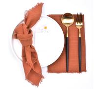 Joanlody 10 Pack Terracotta Handmade Cloth Napkins with Fringe Fall Thanksgiving Cotton Linen Napkins Rustic Bulk Dinner Napkins for Wedding Party Baby Shower Table Decor
