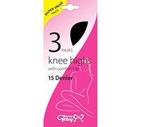 Joanna Gray 15 Denier Knee Highs with Comfort Top (3 Pairs) (Black)