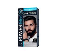 Joanna Power Men Color Cream, 01 Black - Ammonia & PPD Free, 100g - For Hair, Beard & Moustache
