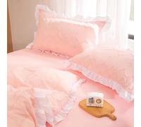 Joanna&Seasons Pink frilly Bedding Set Single, with White Ruffles Chic Shabby Duvet Cover, Tufted Gemetric Jacquard Luxury Soft Bedding Décor, Zipper Closured.(2pcs,pink,single)