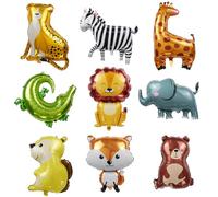 JOAOXOK Balloon Animal kit 9Pcs Safari Balloons,Large Cute Forest Animal Foil Balloon, Fox Squirrel Bear Giraffe Lion Zebra Crocodile Leopard Elephant Balloons