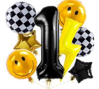 JOAOXOK One Happy Dude Birthday Decorations 8pcs One Happy Dude Balloon Set,40" Black One Lightning Bolt Eyes Balloon for 1st Birthday,Large one Year Old Boy birthday Decorations Balloons