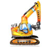 joaoxoko Self Standing 4D Excavator Balloon - 38 inch Large Construction Birthday Party Supplies, Realistic Digger Foil Balloons for Kids Reusable Decor | Engineering Theme Party Decorations