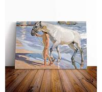 Joaquin Sorolla Y Bastida The Horses Bath Canvas Print | Gallery Wrapped 30mm Frame Wall Art | 30x20 inches | Ready to Hang | Modern Animals Picture | Living Room Bedroom Lounge Office