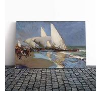 Joaquin Sorolla Y Bastida The Merchant Ships Canvas Print | Gallery Wrapped 30mm Frame Wall Art | 30x20 inches | Ready to Hang | Modern Beach Picture | Living Room Bedroom Lounge Office