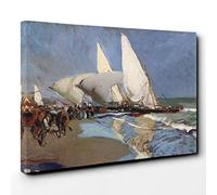 Joaquin Sorolla Y Bastida The Merchant Ships Canvas Print | Gallery Wrapped 30mm Frame Wall Art | 30x20 inches | Ready to Hang | Modern Beach Picture | Living Room Bedroom Lounge Office