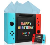 JOARHONAL Video Game Birthday Gift Bag - 16.5" Extra Large Happy Birthday Gift Bag with Tissue Paper and Card for Boys Kids Video Game