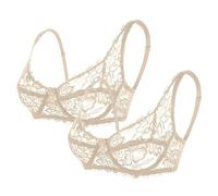JOASDAO 2 Pack Sexy Lace Bras for Women Adjustable Underwire Push up Bra Sheer See Through Bras Unpadded Ultra Thin Underwear(#H,34)