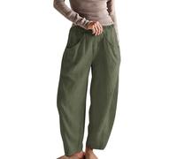 JOASDAO Casual Linen Barrel Pants for Women Summer Baggy Lantern Tapered Pants Loose Ankle Trousers Lounge Slacks with Pocket(Green,XL)