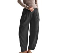 JOASDAO Casual Linen Barrel Pants for Women Summer Baggy Lantern Tapered Pants Loose Ankle Trousers Lounge Slacks with Pocket(Black,L)
