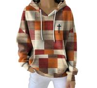 JOASDAO christian hoodie womens ladies autumn winter warm cozy fleece lined sweatshirts work school jumpers plus size long sleeve checkered casual drawstring hoody sport tops