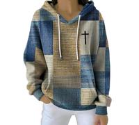JOASDAO Christian Hoodies for Women UK Plus Size Autumn Winter Long Sleeve Warm Cozy Sherpa Lined Fleece Sweatshirts Novelty Color Block Patchwork Drawstring Hoody Sport Tops