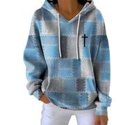 JOASDAO Cute Christian Hoodie Women Ladies Religious Faith Sweatshirt Plus Size Loose Casual Plaid Print Long Sleeve Drawstring Hoody Sport Tops Preppy Clothes Work Jumpers