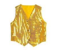 JOASDAO Fashion Sequin Vest for Women Sparkly Glitter Sleeveless Waistcoat Jacket Bling Party Tops Dance Performance Costumes(Yellow,L)