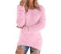 JOASDAO Fleece Jumpers for Women UK Plus Size Autumn Winter Long Sleeve Thermal Casual Comfy Plush Pullover Sweatshirt Loose Slouchy Solid Color Jumpers Sweater Tops Pink