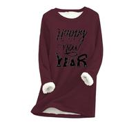 JOASDAO Happy New Year 2026 Fleece Sweatshirts for Women Autumn Sweaters Full Long Sleeve Crew Neck Casual Warm Cozy Sherpa Lined Fleece Pullover Tops Festival Party Tops for Women
