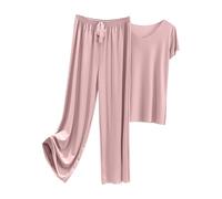 JOASDAO Ice Silk Cooling Pyjama Sets for Women Short Sleeve Top and Long Pants 2 Piece Pjs Set Soft Comfort Lounge Sleepwear(Blush,4XL)