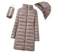 JOASDAO Lightweight Puffer Coat Mid-Length Hooded Warm Winter Puffy Jacket with Detachable Hood(Taupe,S)