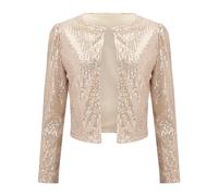 JOASDAO Long Sleeve Open Front Glitter Blazer Coat Ladies Shiny Bolero Shrug(Beige,3XL)