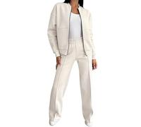 JOASDAO Lounge Set Oversized Zip Up Bomber Jacket and Sweatpants Casual Matching Sets Tracksuits(Beige,XXL)