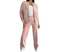JOASDAO Lounge Set Oversized Zip Up Bomber Jacket and Sweatpants Casual Matching Sets Tracksuits(Pink,L)