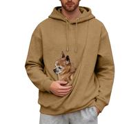 JOASDAO mens hoodie with small pet pouch autumn winter long-sleeved sherpa lined cat dog jumpers puppy holder hooded sweatshirts pet carrier warm hoodies for men