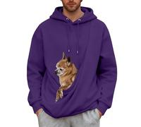 JOASDAO mens hoodie with small pet pouch autumn winter long-sleeved sherpa lined cat dog jumpers puppy holder hooded sweatshirts pet carrier warm hoodies for men