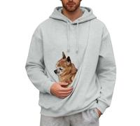 JOASDAO mens hoodie with small pet pouch autumn winter long-sleeved sherpa lined cat dog jumpers puppy holder hooded sweatshirts pet carrier warm hoodies for men