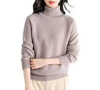 JOASDAO Raglan Long Sleeve Knitted Jumper Top Ladies Turtleneck Pullover Sweater with Ribbing Edge(Taupe,L)
