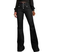 JOASDAO Vintage Flared Jeans for Women Button-Fly High Waisted Bell Bottom Denim Pants Stretch Wide Leg Bootcut Jean Trousers(Black,M)