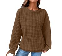 JOASDAO Waffle Sweatshirts Women Ladies Lightweight School Jumpers Preppy Clothes Plus Size Crew Neck Long Sleeve Solid Casual Fall Fashion 2025 Outfits for Women