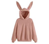 JOASDAO with Bunny Ears Fleece Plush Tultleneck Long Sleeve Pullover Warm Soft Hooded Sweatshirt(Pink,XL)