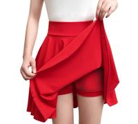 JOASDAO Women's Basic Versatile Skort with Built-in Shorts Casual Stretchy Flared Pleated High Waist Mini Tennis Skater Skirt(01#Red,L)