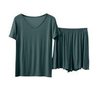 JOASDAO Women's Cooling Pyjamas Set Moisture-Wicking Night Sleepwear Short Sleeve and Ruffle Shorts Comfy Pjs Sets Loungewear(Dark Green,XL)