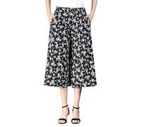 JOASDAO Women's Fashion Culottes Floral Print Elastic Waist Capri Pants Wide Leg Flowy Palazzo Cropped Trousers with Pockets(#A,L)