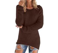 JOASDAO Women's Lightweight Fleece Jumper UK Autumn Long Sleeve Crewneck Casual Warm Cozy Pullover Sweatshirts Plus Size Loose Slouchy Solid Color Sweater Tops Brown