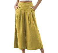 JOASDAO Women's Palazzo Pants Culottes High Waisted Pleated Front Capri Pants Summer Casual Flowy Wide Leg Cropped Trousers(Yellow,M)