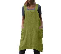 JOASDAO Women's Practical Cross Back Pinafore Apron with Large Pockets for Painting Kitchen Restaurant Cooking Gardening Work(Green,XL)
