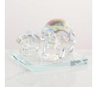 JOASURA Halloween Decorations Gifts - 2pcs AB Crystal Skull Head Statue, 3.9 x 3 Inch Large & Small Party Carved Souvenir, Indoor Scary Home Decor Skull Head Props