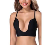 JOATEAY Deep Plunge Bra Convertible Push up Low Cut Seamless Women Wireless Bra Red Carpet, Black, 36D