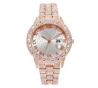 JOATVEE diamond bracelet for women roman numerals totally frosted dial data analog quartz stainless steel bracelet, Rose Gold, Bracelet
