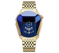 JOATVEE Fashion Men Waterproof Stainless Steel Quartz Wrist Watch Creative Electronic Watch with Binary Digital Geometric Case, Golden Blue