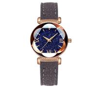 JOATVEE Fashion Women Watch Roman Numerals Quartz Watch Starry Sky Dial Leather Strap Waterproof Casual Watch, grey